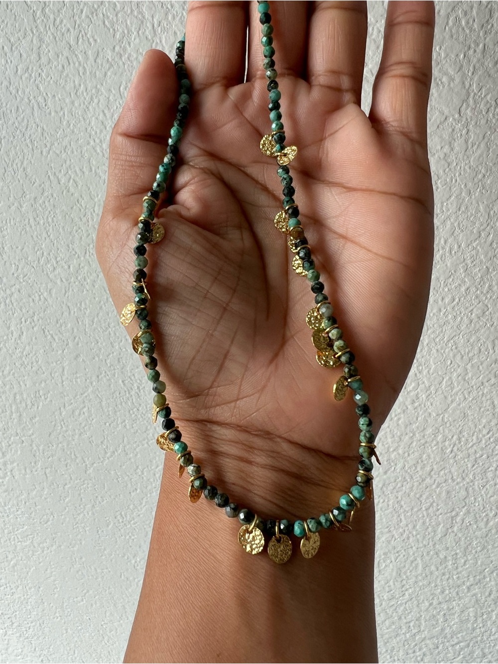 Gold Charm  Green Turquoise Bead Necklace - Women Jewelry